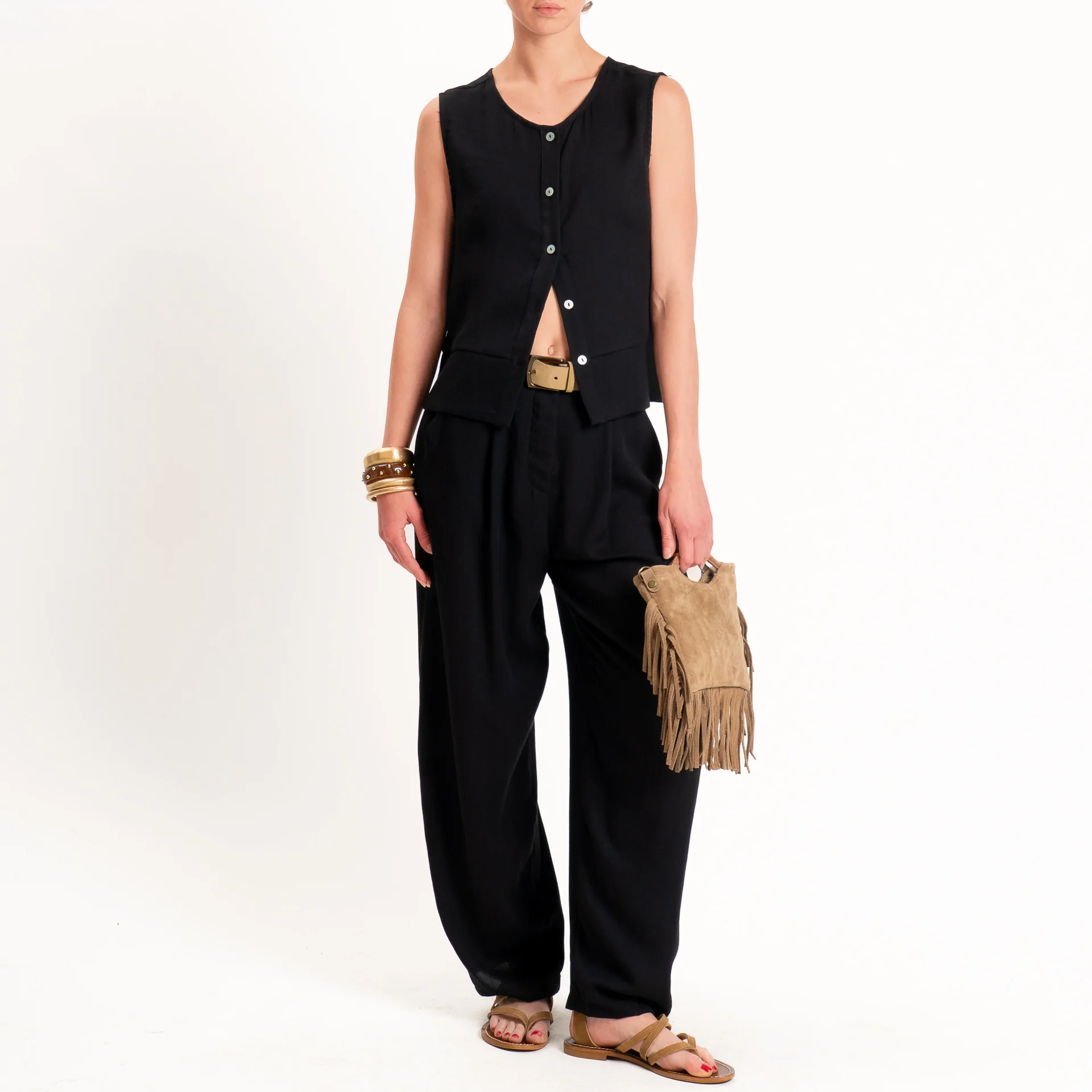 Zeroassoluto-Pantalone GENNY viscosa jacquard - nero