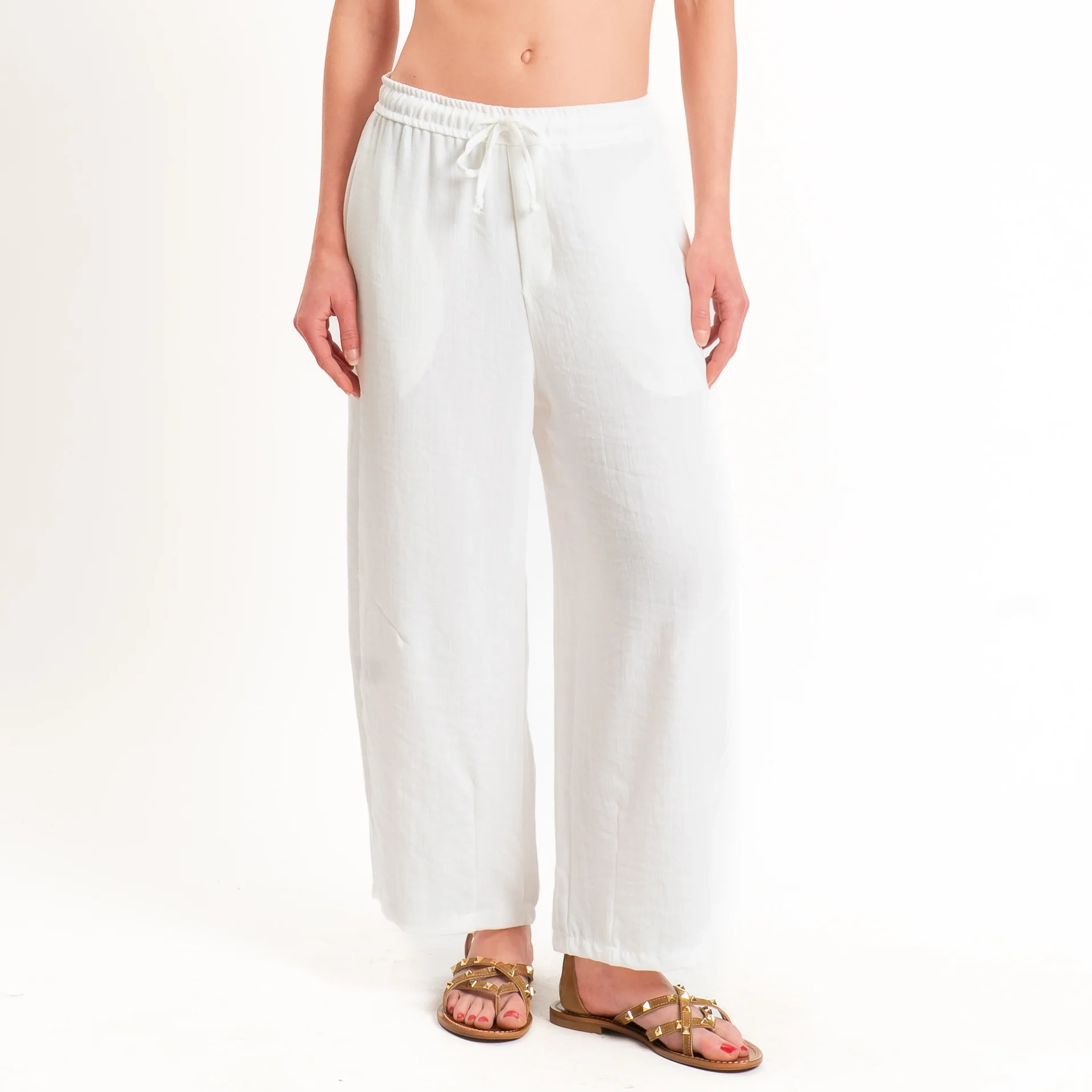 Zeroassoluto-Pantalone BARRY barrel coulisse viscosa jacquard - bianco - Image 2