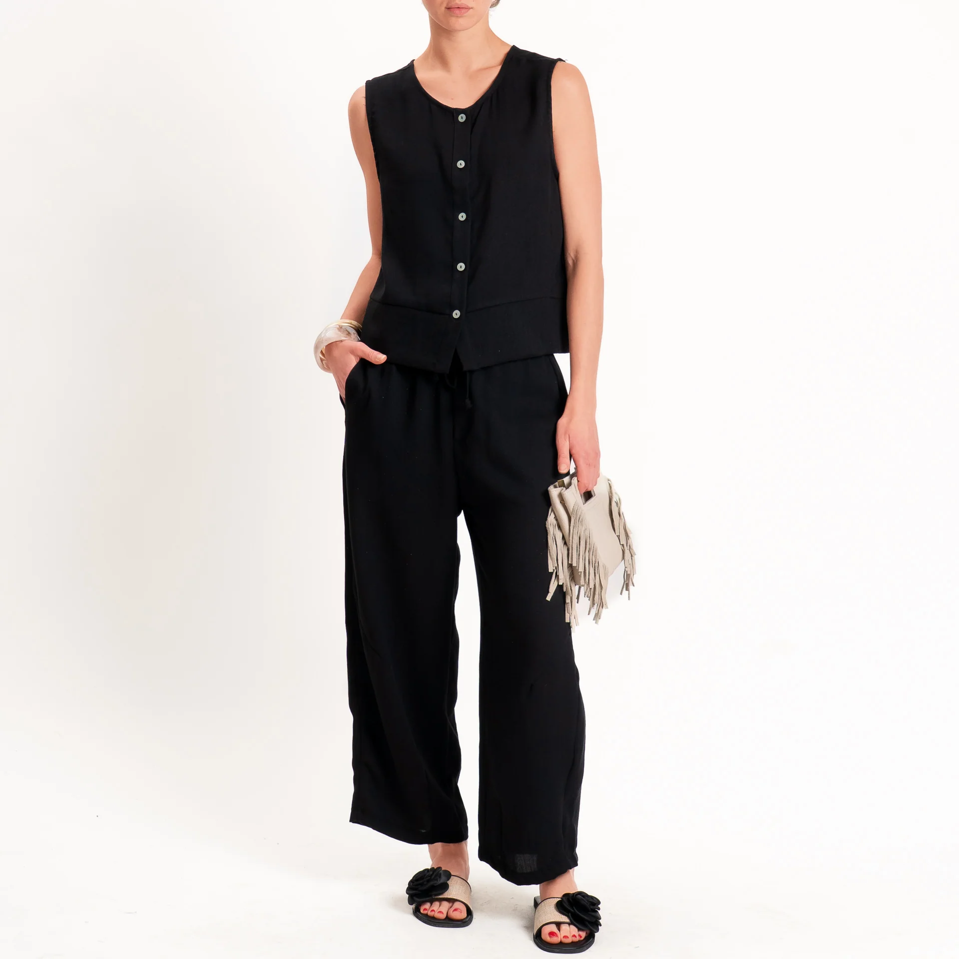 Zeroassoluto-Pantalone BARRY barrel coulisse viscosa jacquard - nero