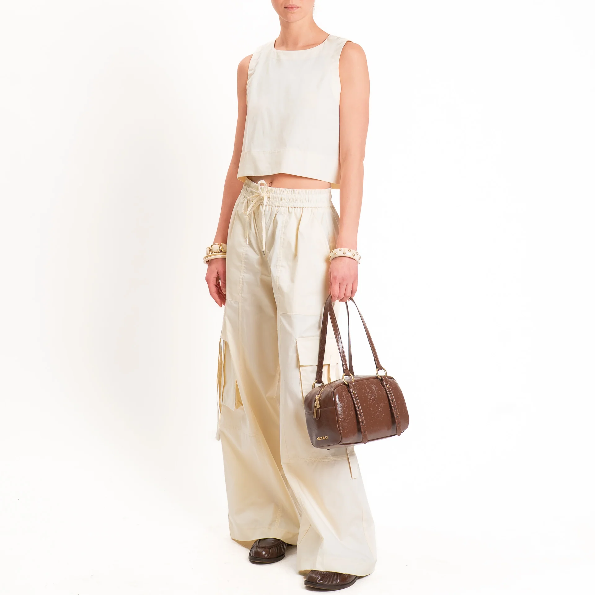 Tensione in-Pantalone cargo con coulisse - vaniglia - Image 3