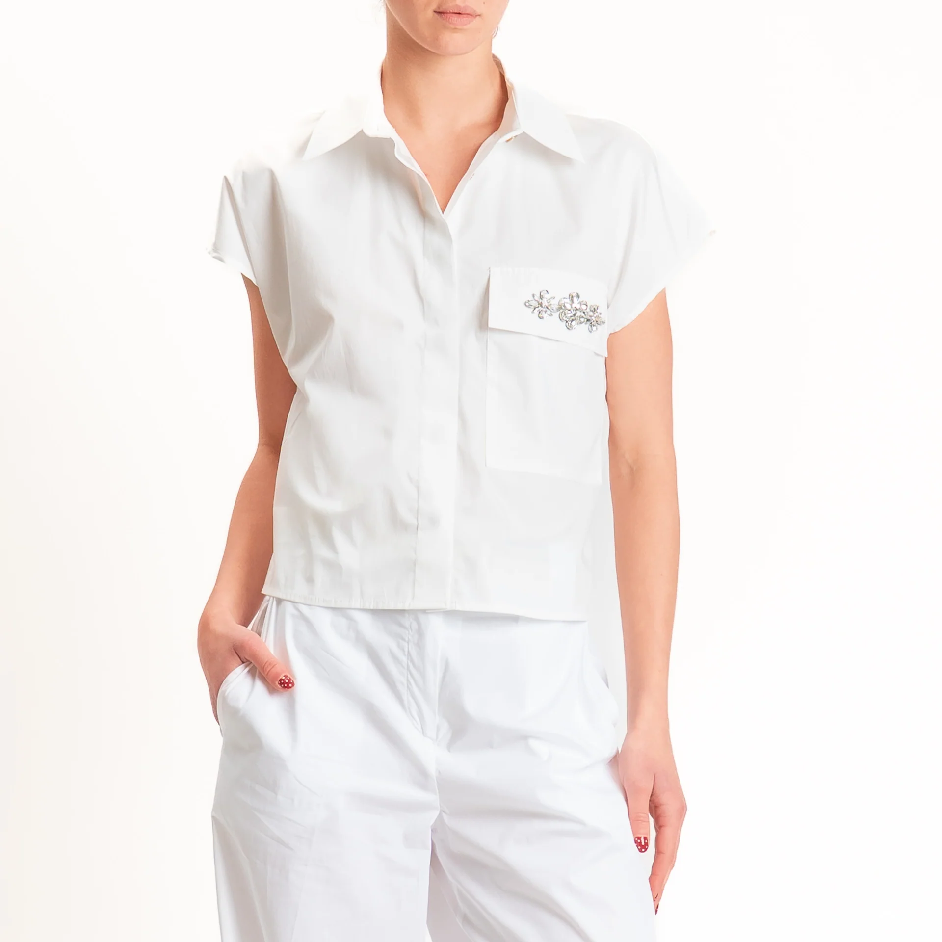 Tensione in-Camicia smanicata popeline con dettaglio strass - bianco - Image 2