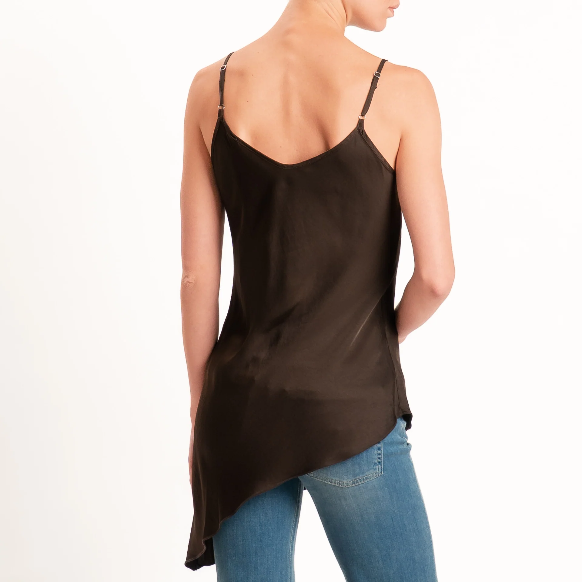 Tensione in-Top asimmetrico in satin - caffe' - Image 4