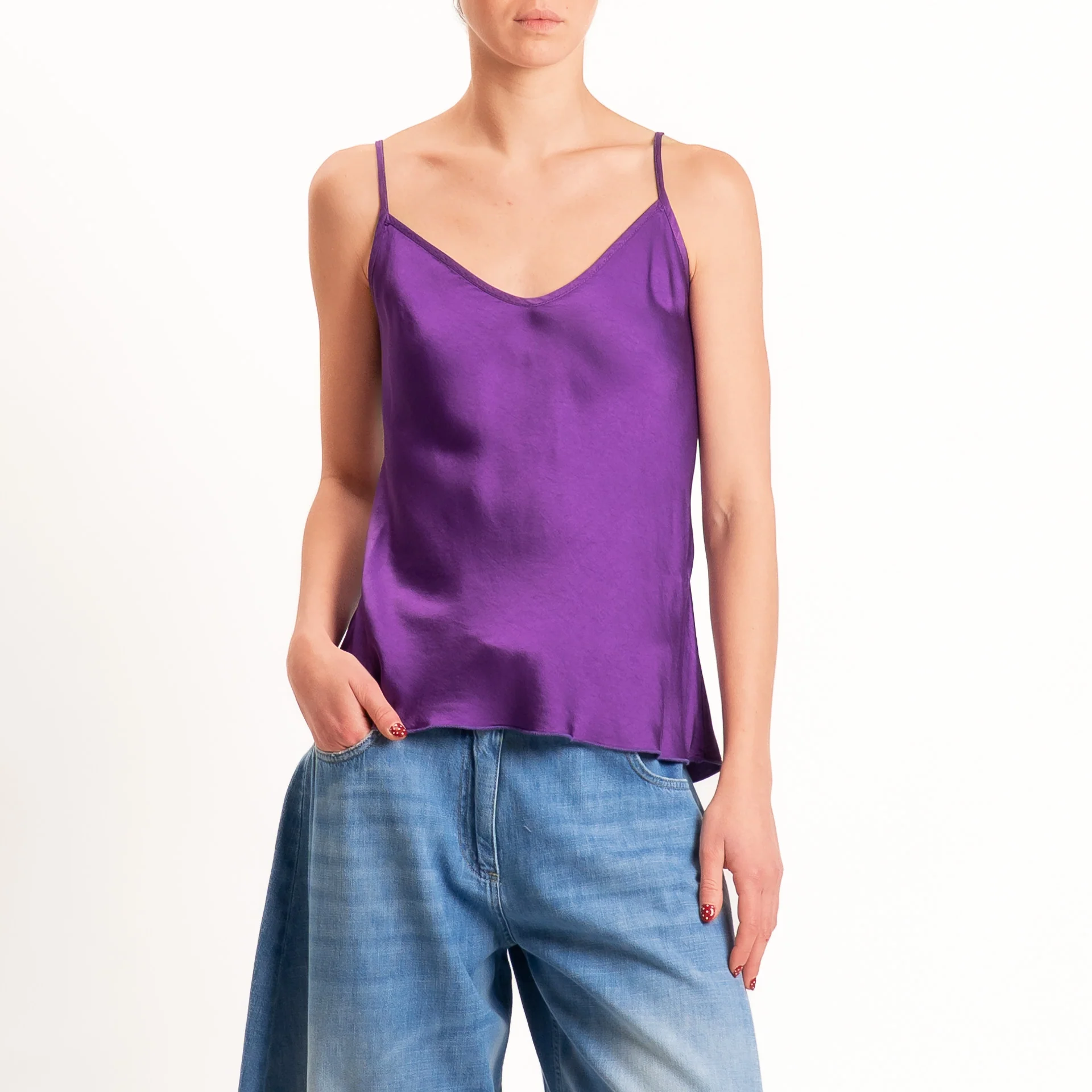Tensione in-Top satin doppio scollo v - viola - Image 2