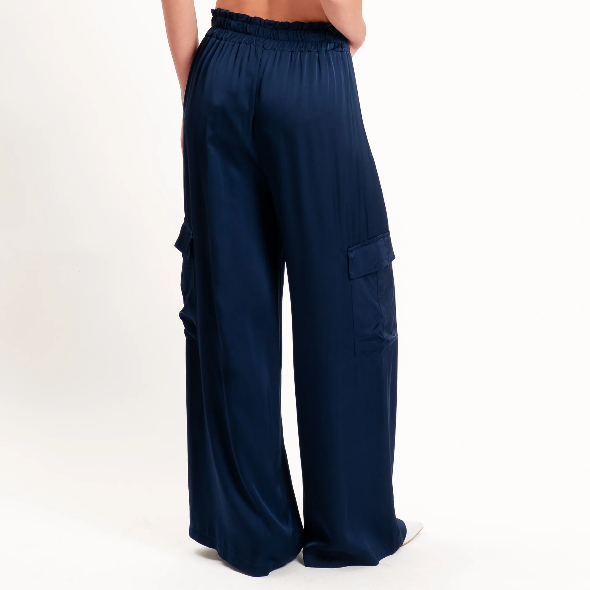 Tensione in-Pantalone cargo satin elastico in vita - blu - Image 3