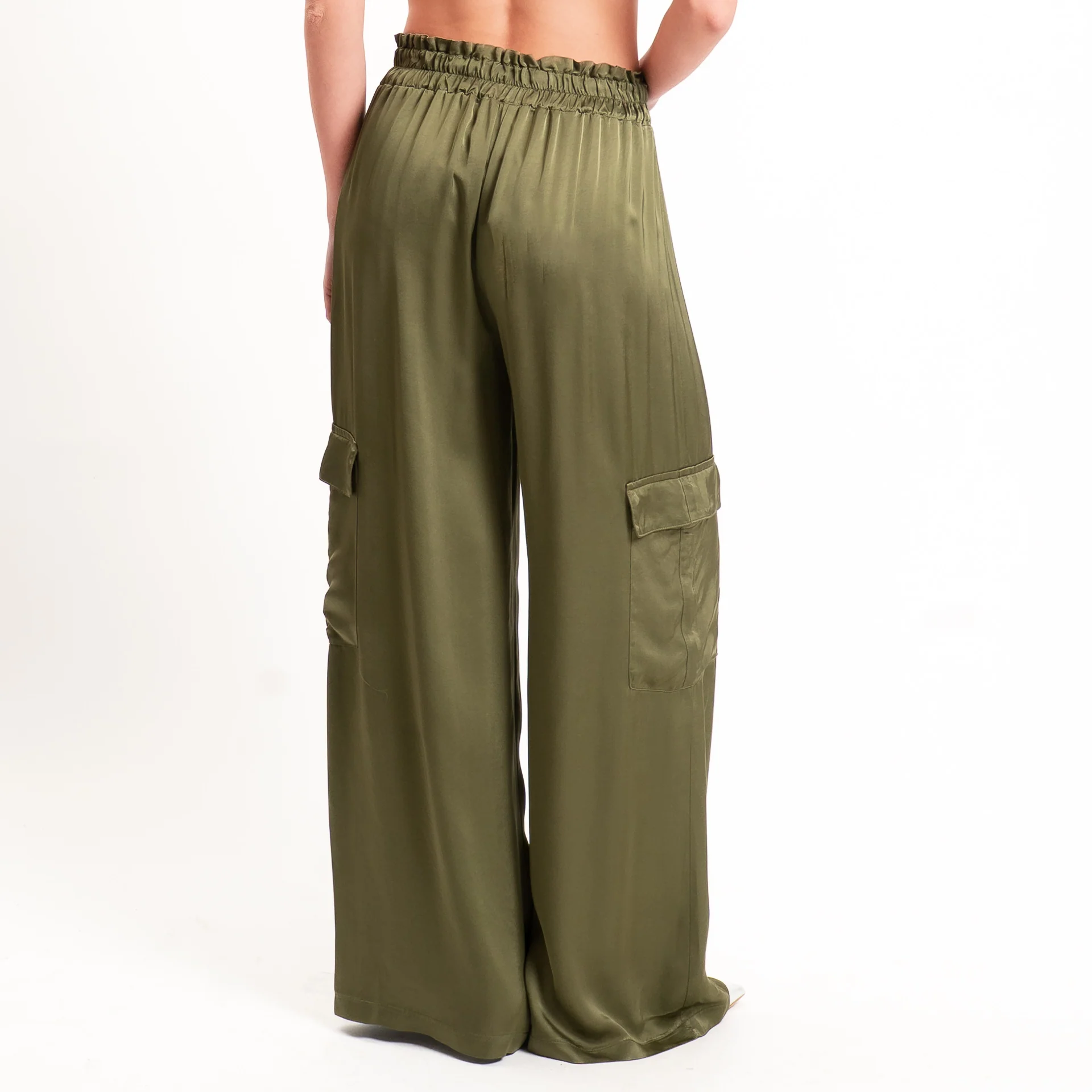 Tensione in-Pantalone cargo satin elastico in vita - militare - Image 3