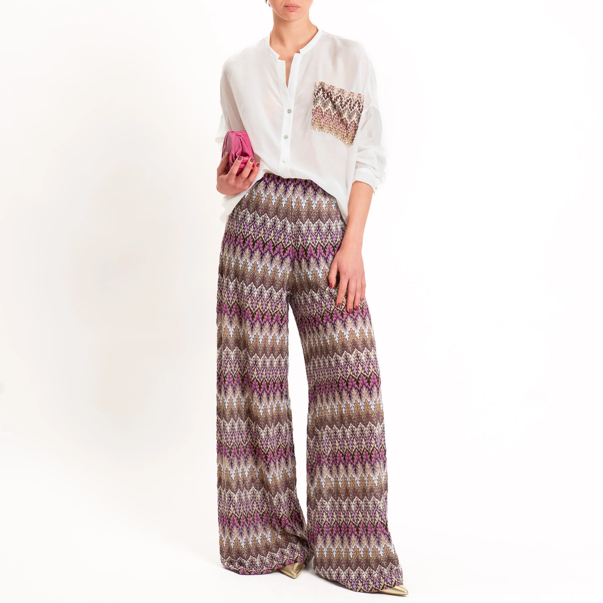 Tensione in-Pantalone jacquard elastico in vita - viola/sand/lilla