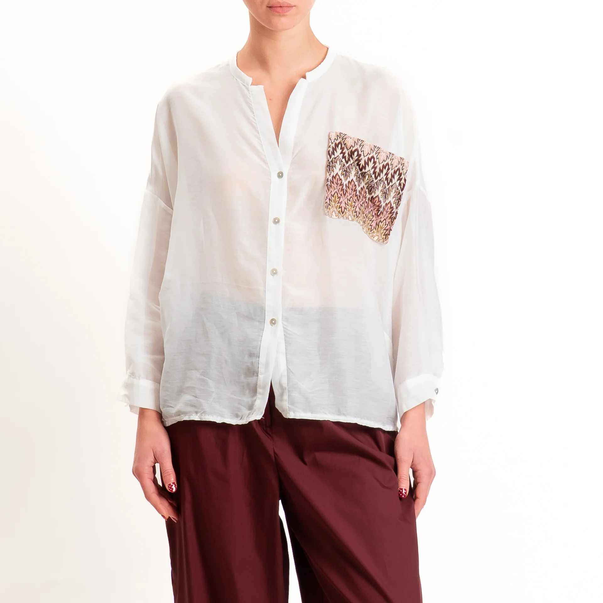 Tensione in-Camicia misto seta taschino jacquard - panna/sand/lilla - Image 2