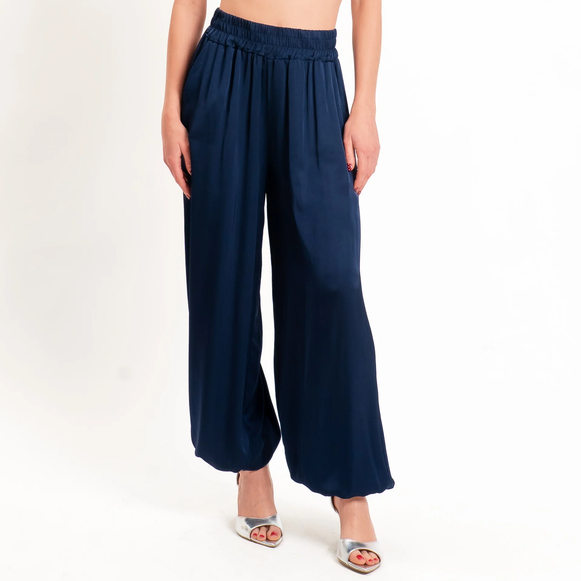 Tensione in-Pantalone balloon in satin elastico in vita - blu - Image 2