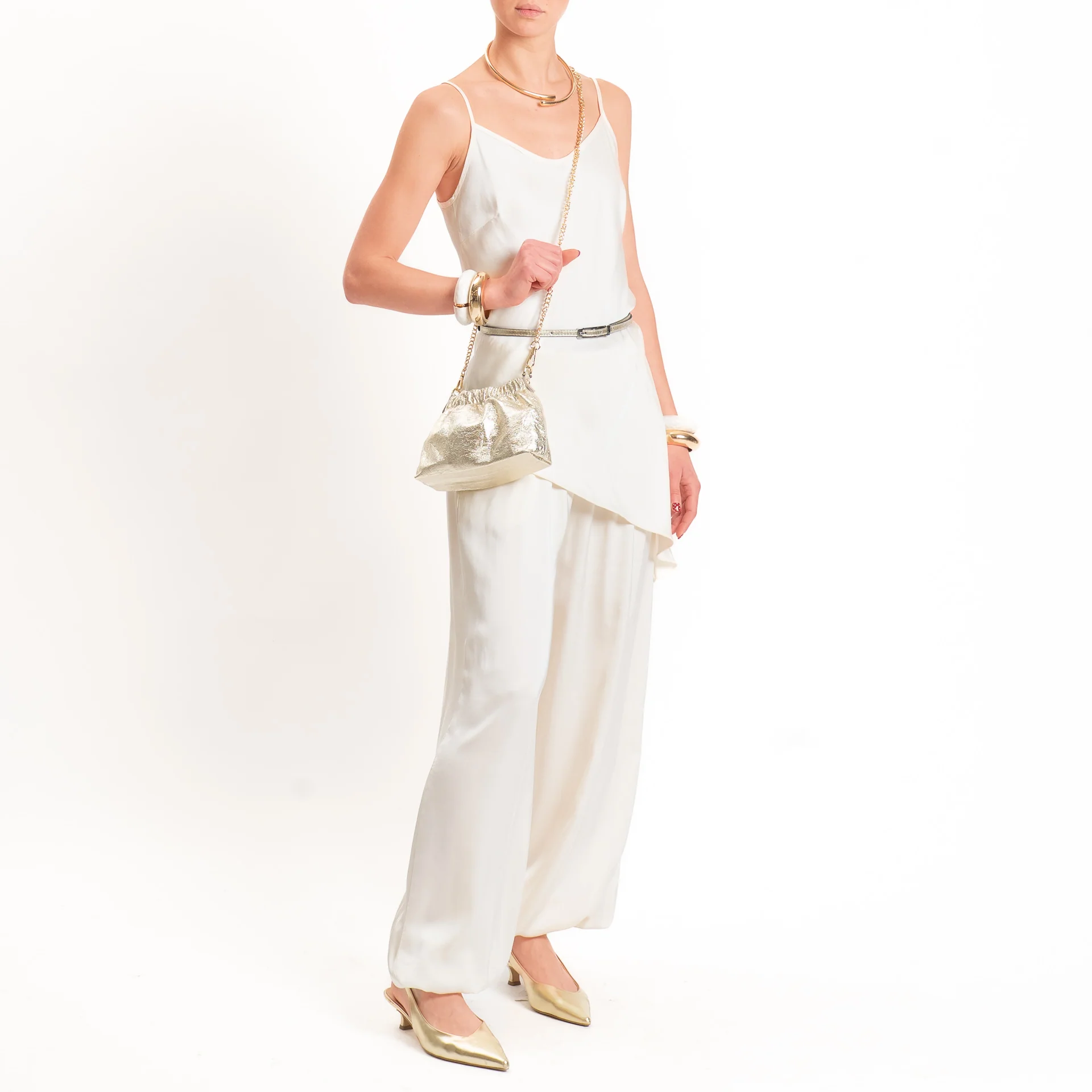 Tensione in-Pantalone balloon in satin elastico in vita - burro