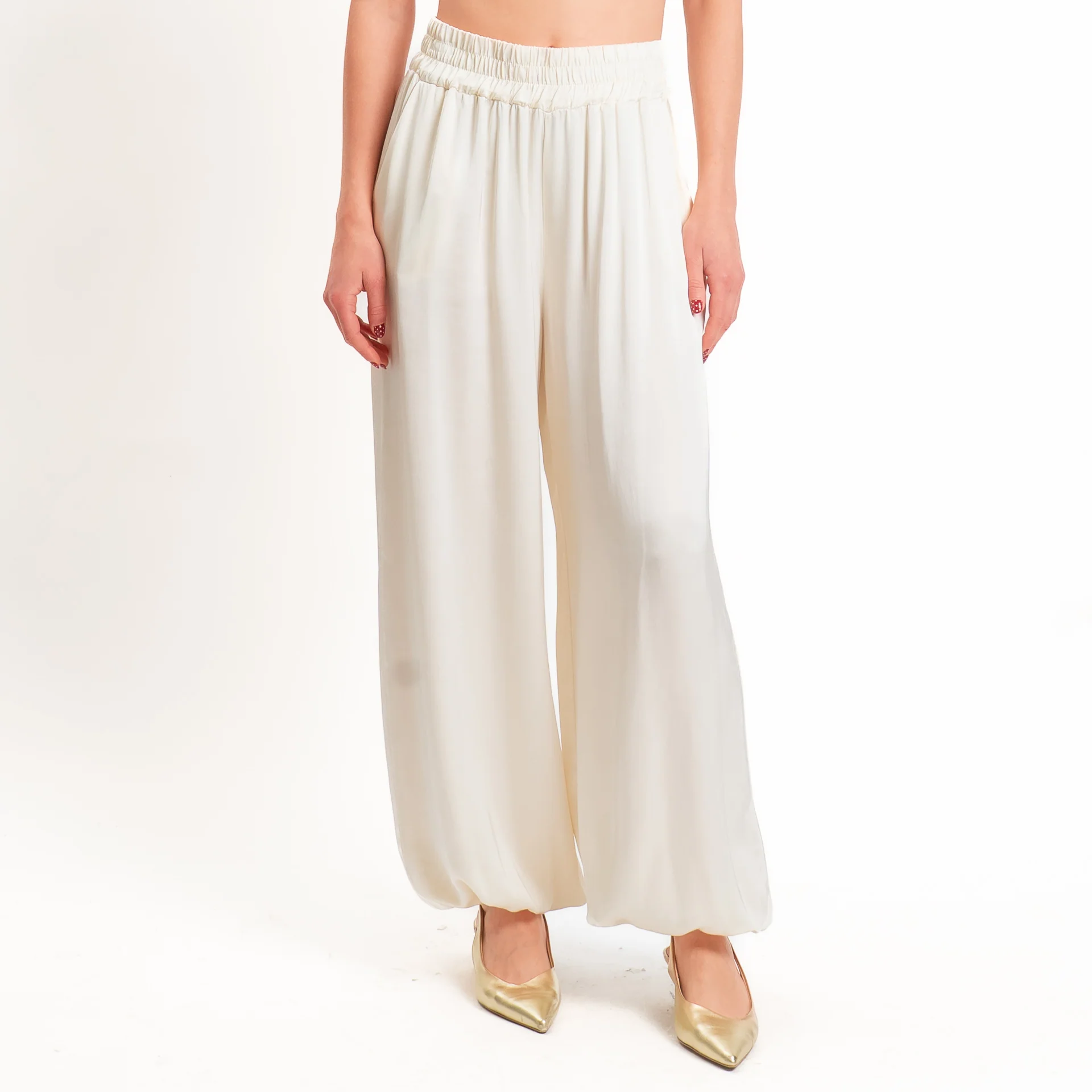 Tensione in-Pantalone balloon in satin elastico in vita - burro - Image 2