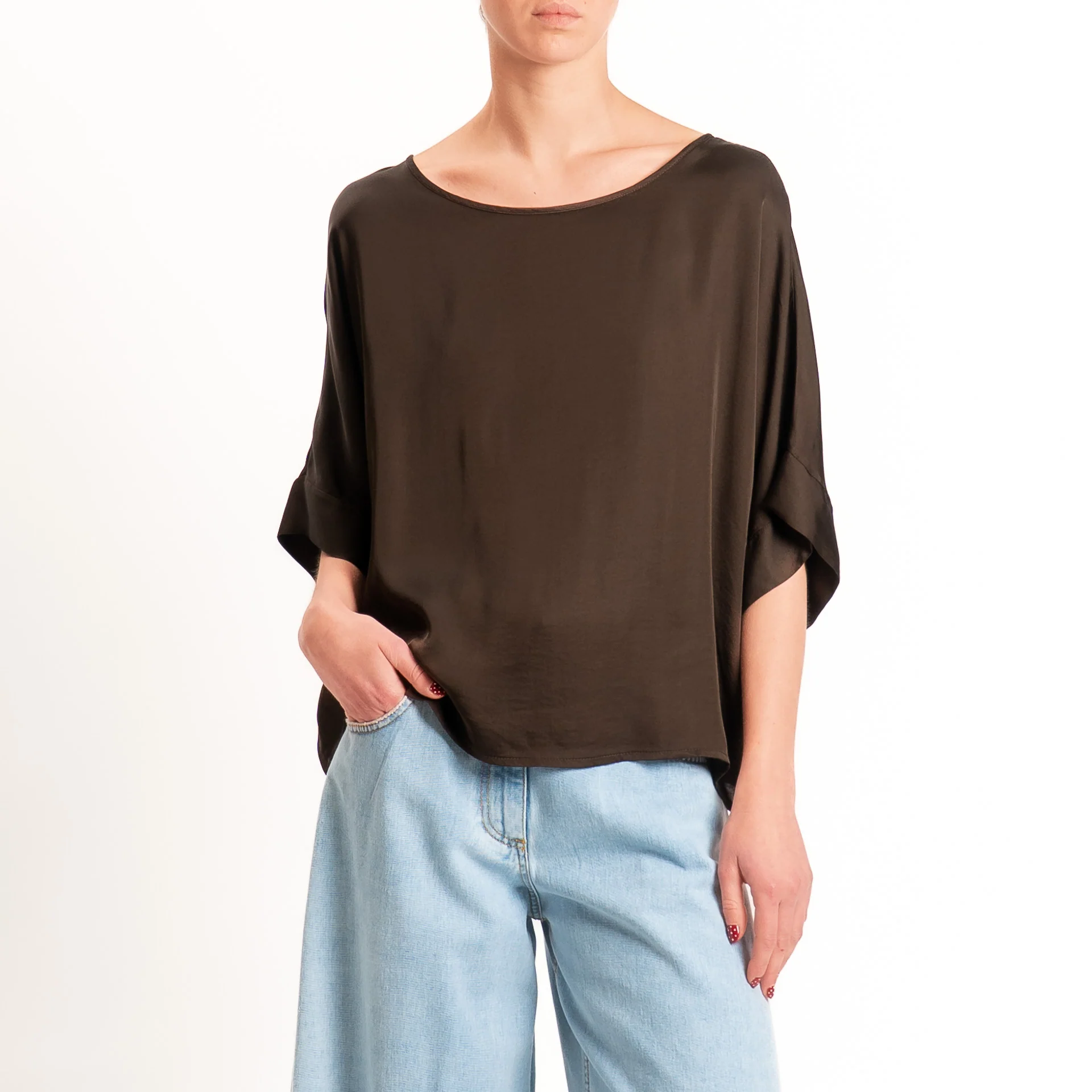 Tensione in-Blusa satin bottoni dietro - caffe' - Image 3