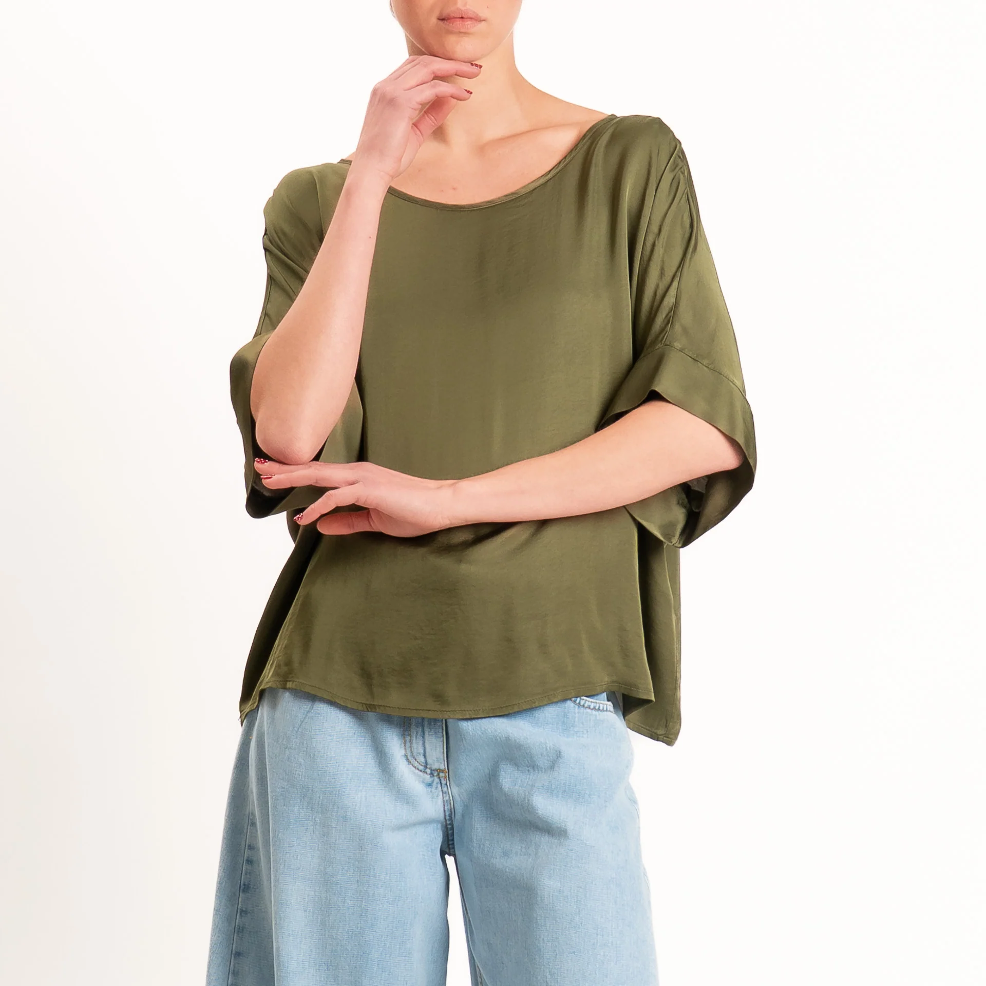 Tensione in-Blusa satin bottoni dietro - militare