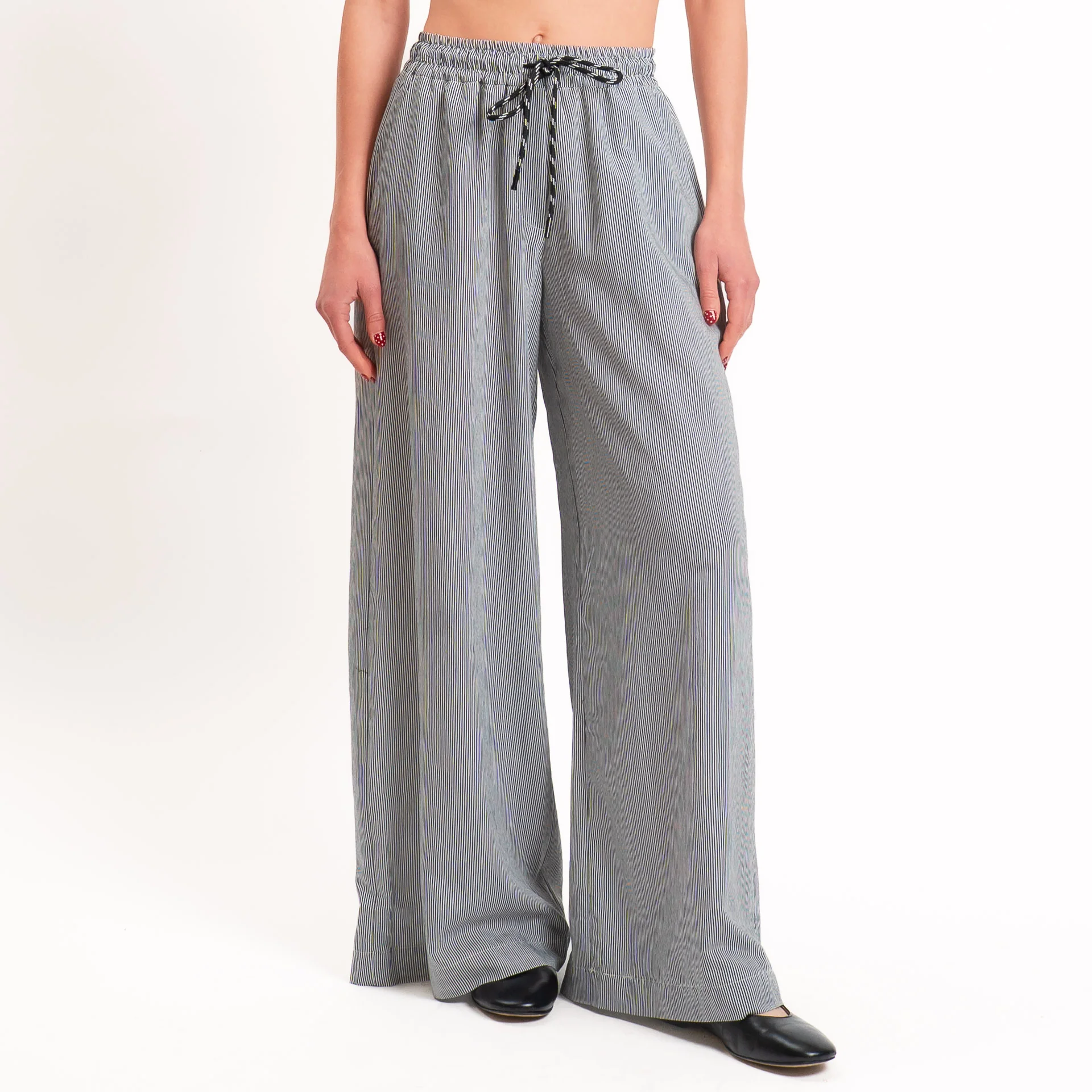 Tensione in-Pantalone a righe wide leg con coulisse - nero/bianco - Image 2