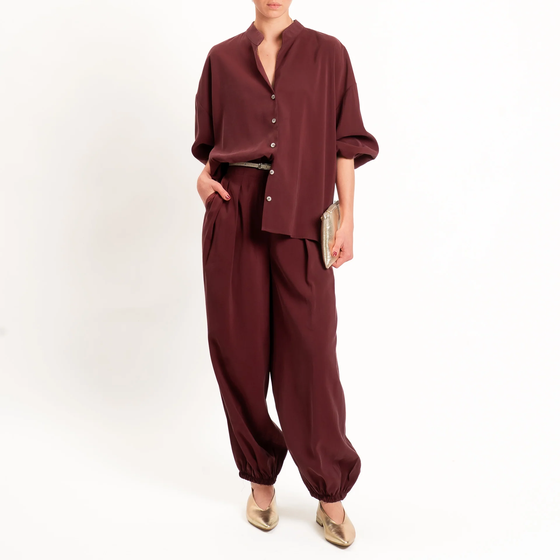 Tensione in-Pantalone balloon tessuto cupro - Bordeaux