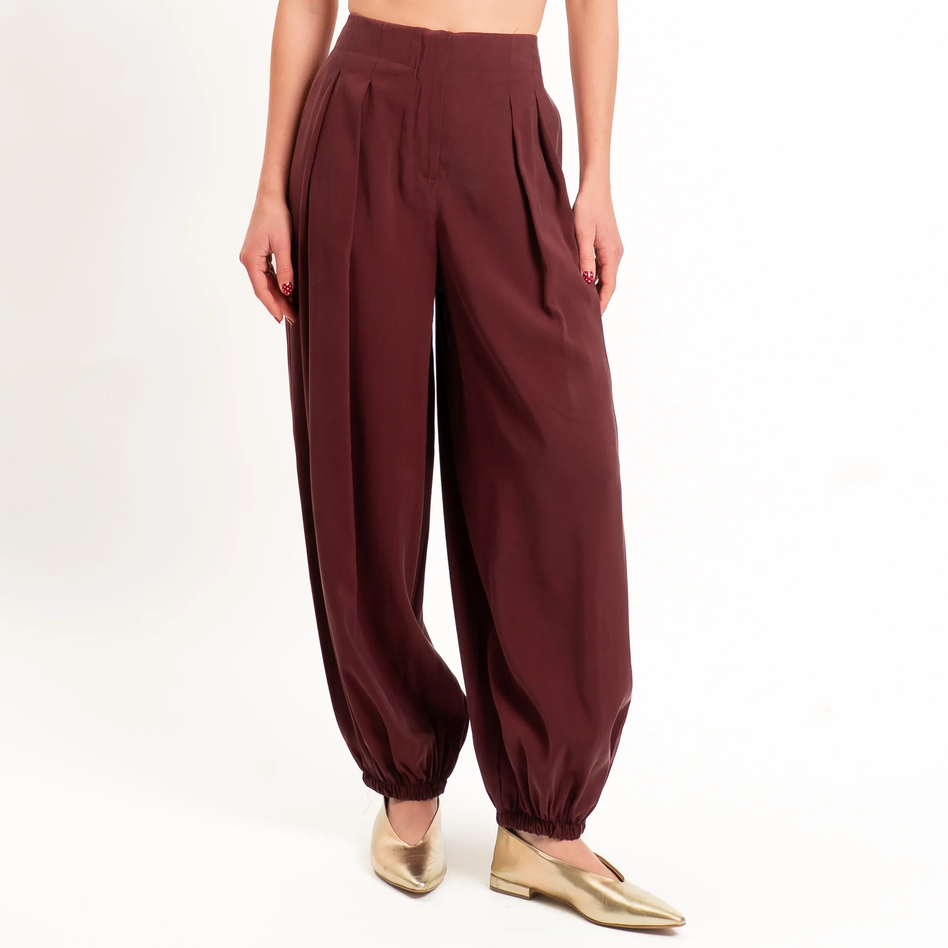 Tensione in-Pantalone balloon tessuto cupro - Bordeaux - Image 2