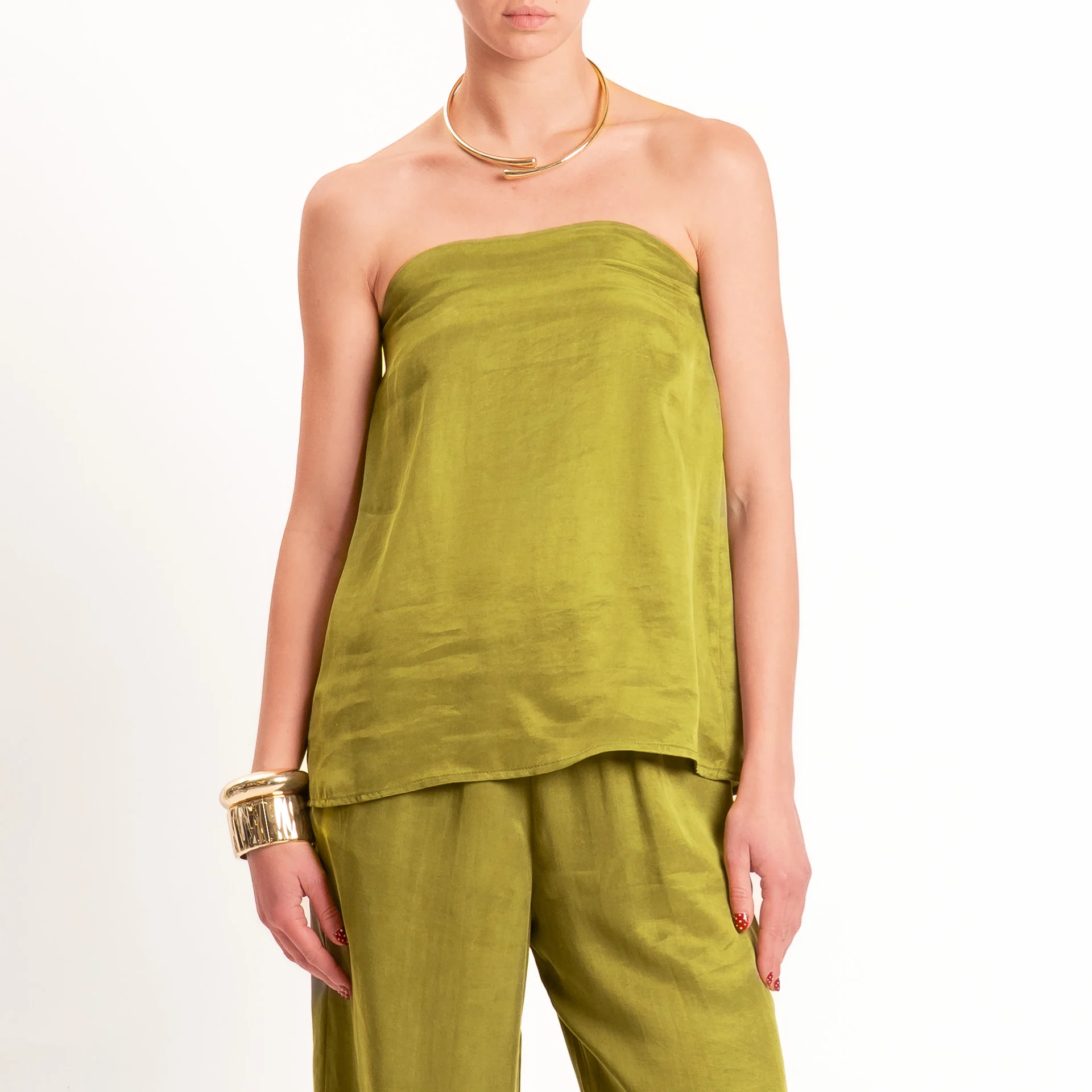Tensione in-Completo top + pantalone tessuto cupro - oliva - Image 2