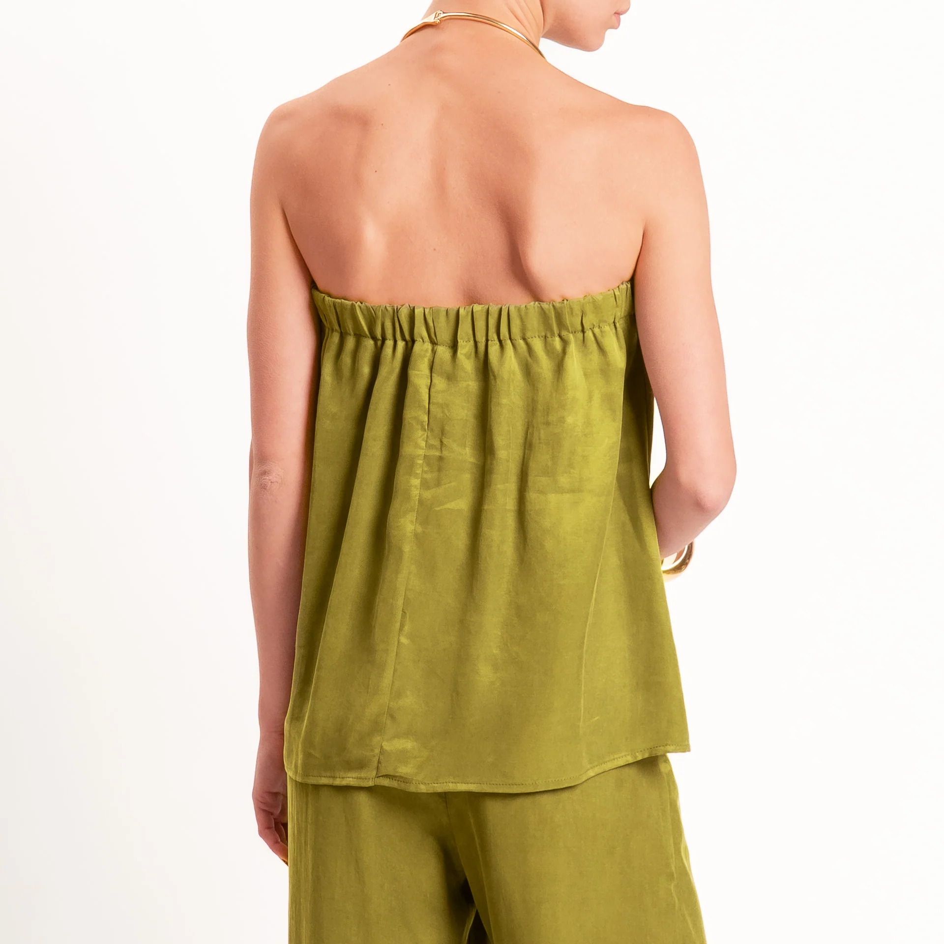 Tensione in-Completo top + pantalone tessuto cupro - oliva - Image 4