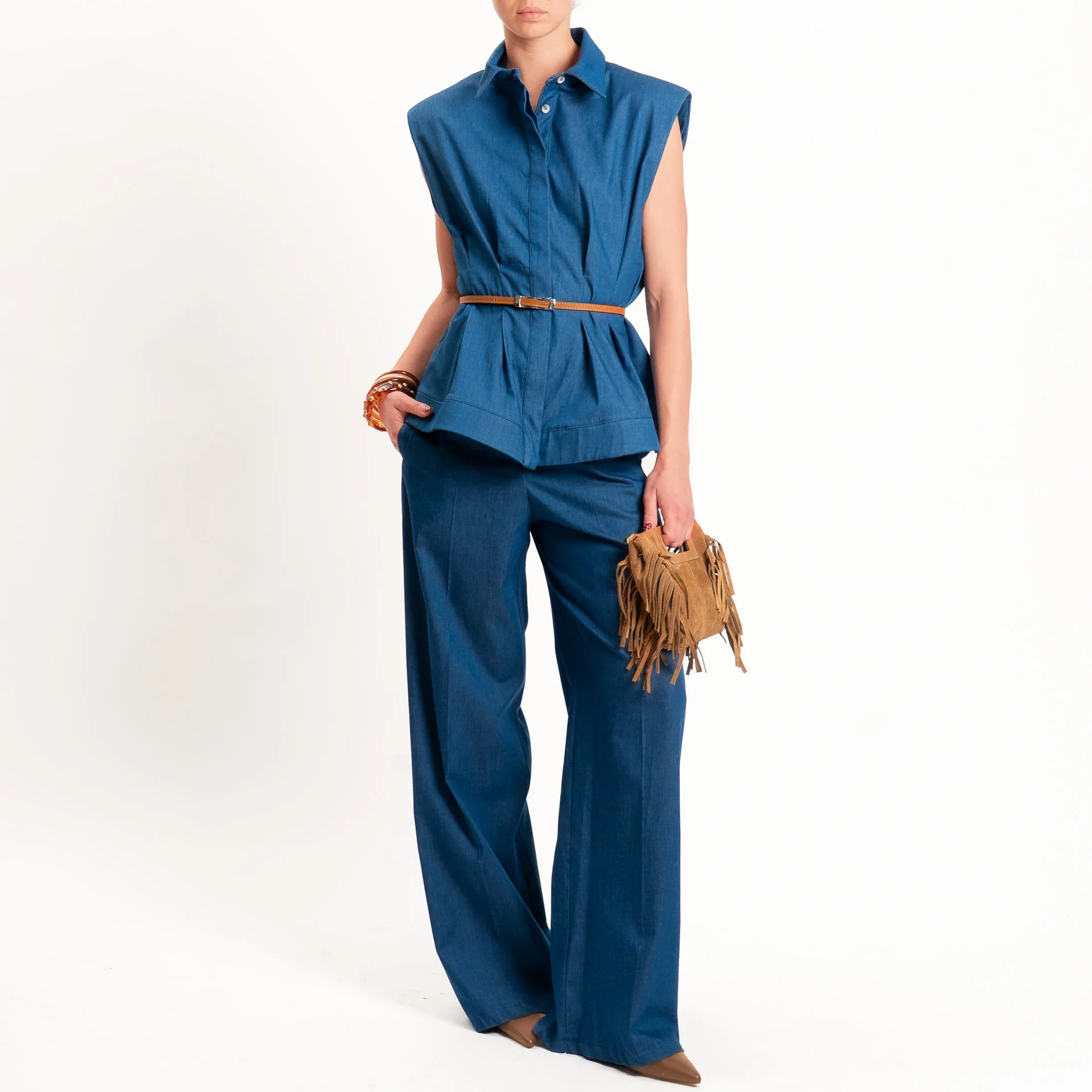 Tensione in-Camicia smanicata chambay con spalline - denim - Image 3