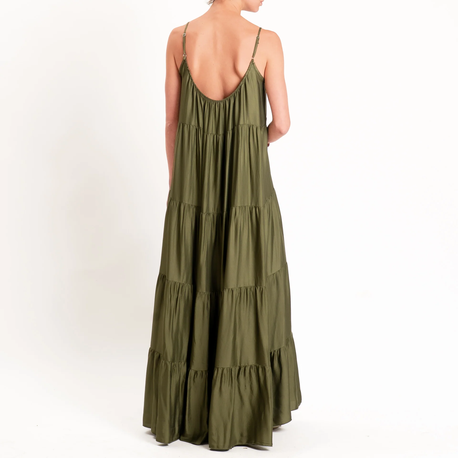 Tensione in-Abito satin con balze bretelle regolabili - militare - Image 3