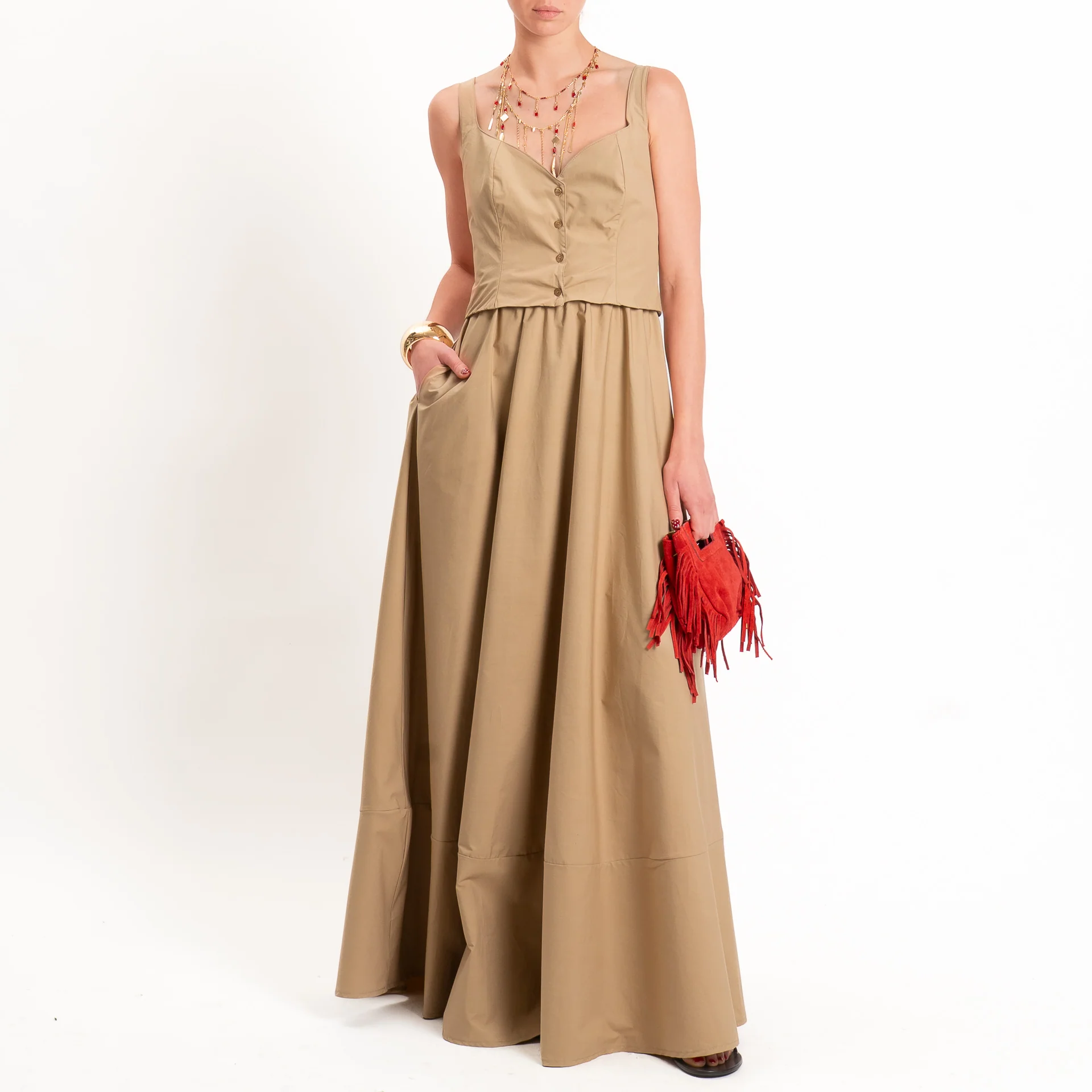 Tensione in-Abito in popeline - camel