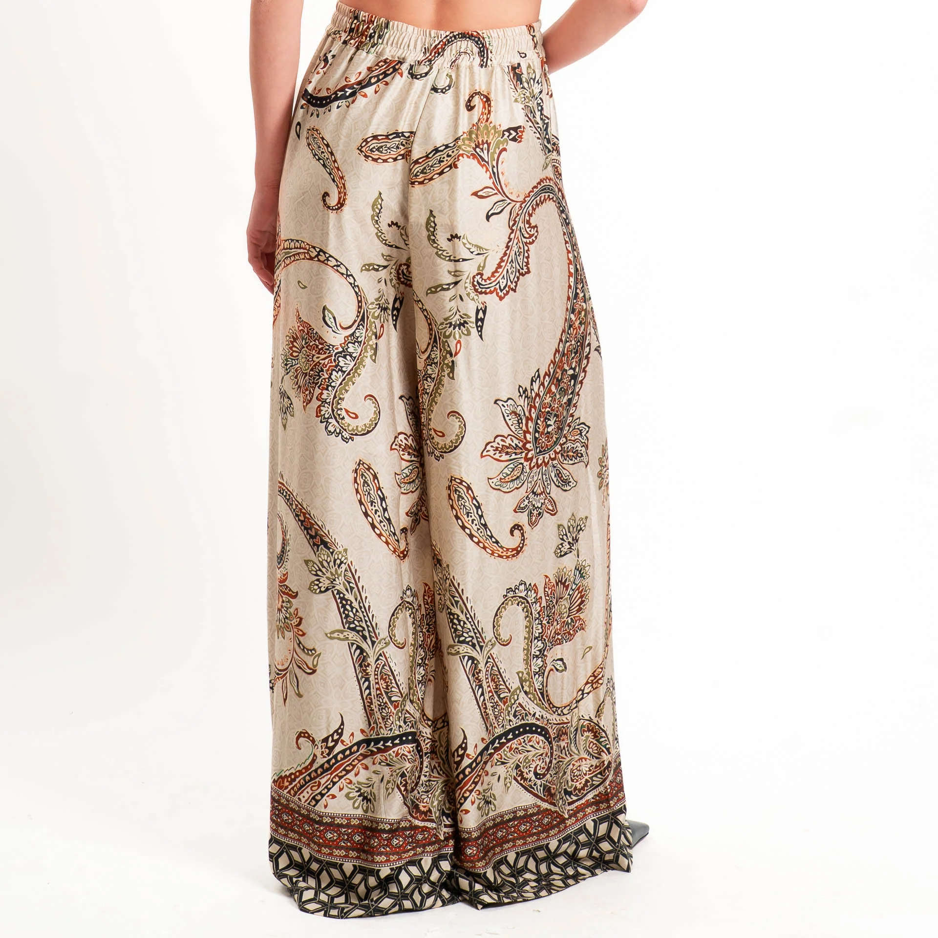 Dixie-Pantalone wide leg fantasia con coulisse - sand/nero/coccio - Image 4