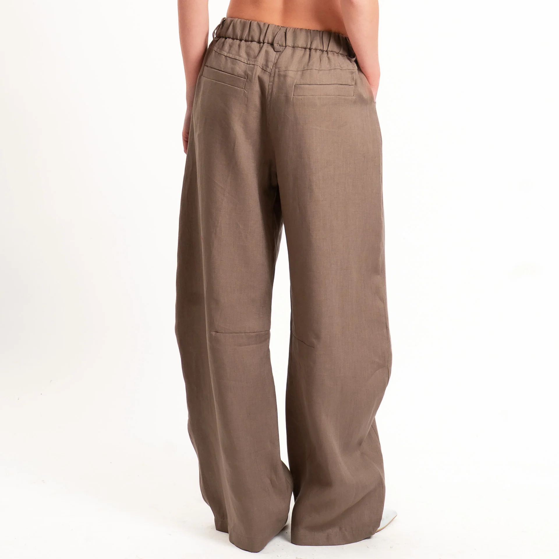 Motel-Pantalone 100 % lino barrel fit - moka - Image 3