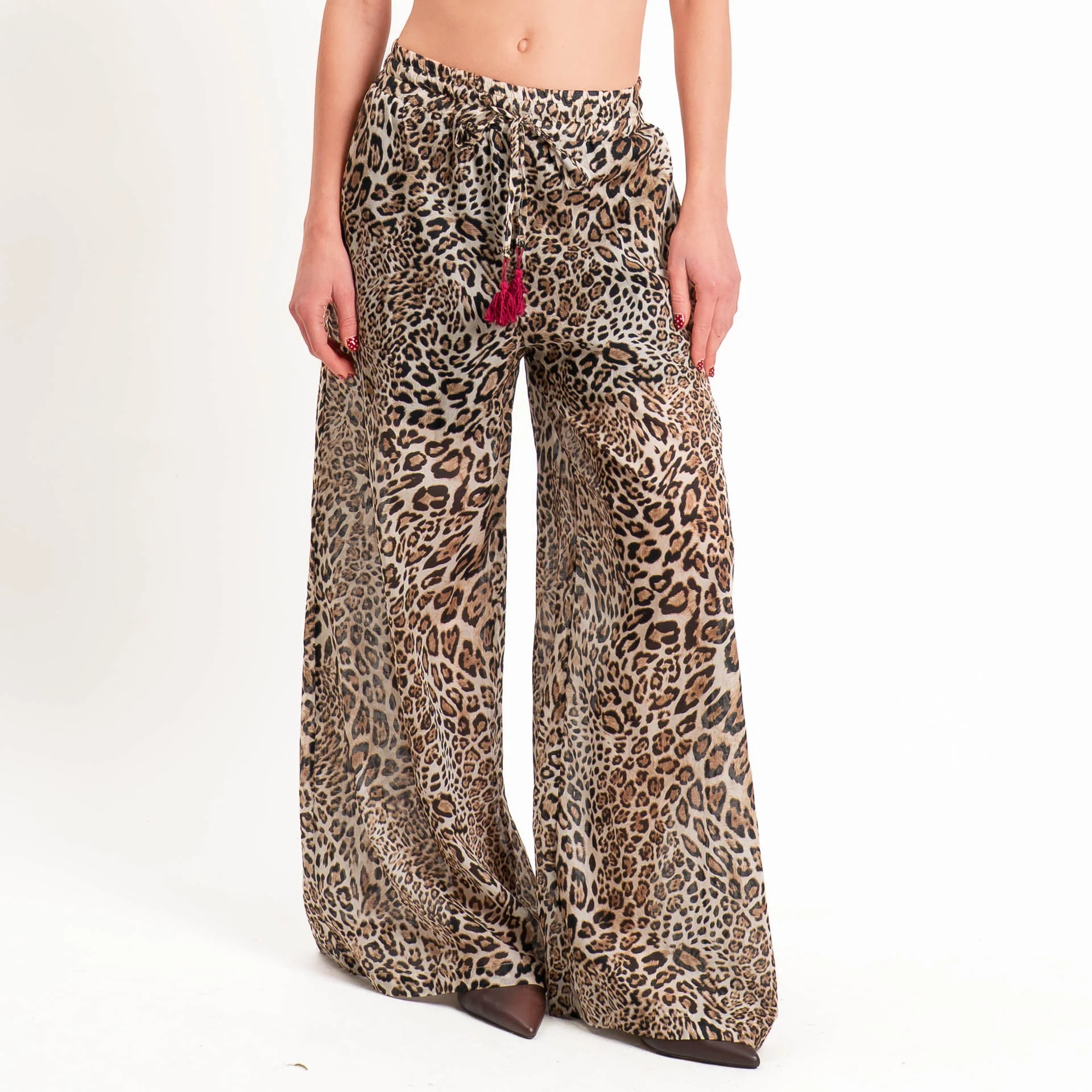 Motel-Pantalone mussola animalier con coulisse - beige/nero - Image 2