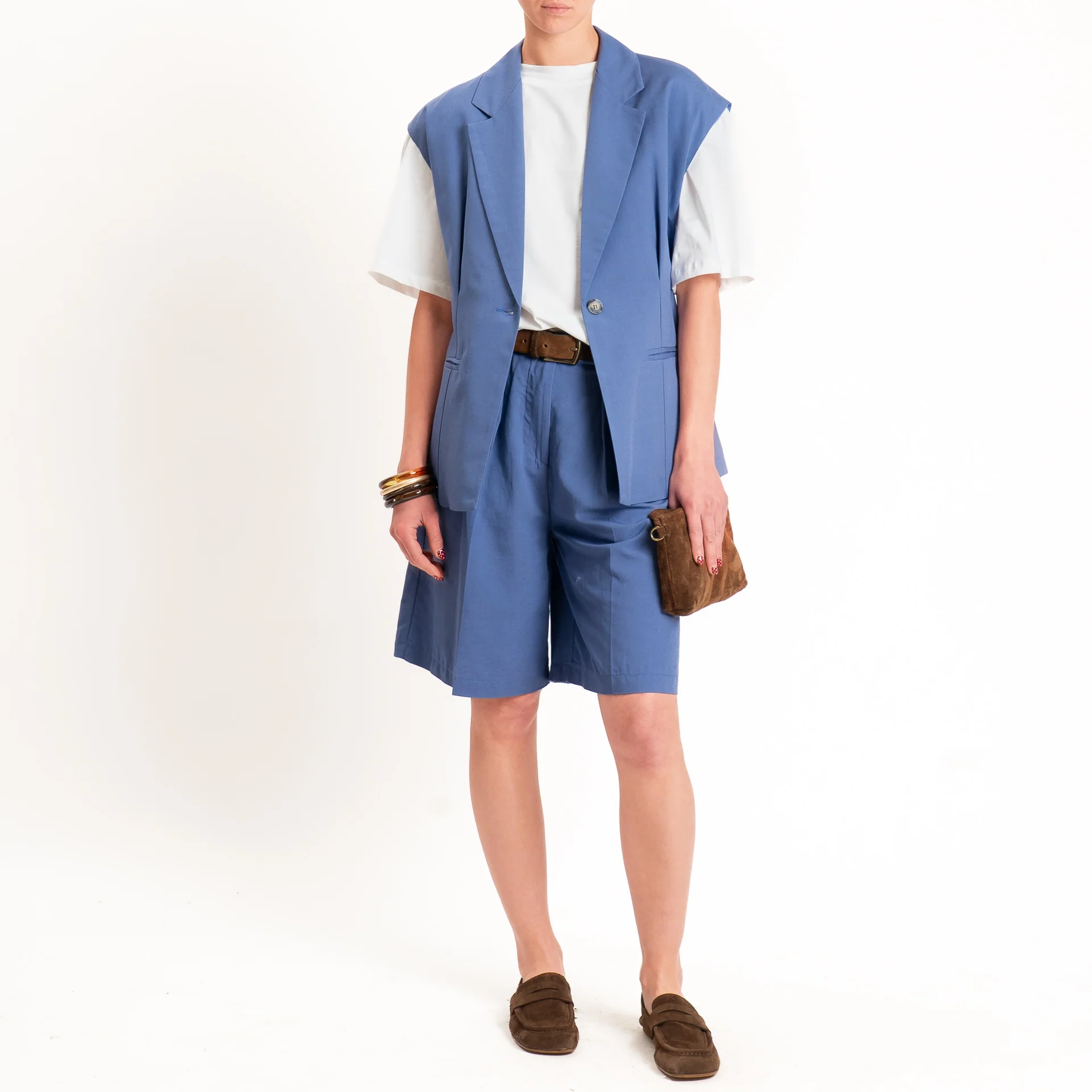 Vicolo-Gilet un bottone misto lino - indaco - Image 3