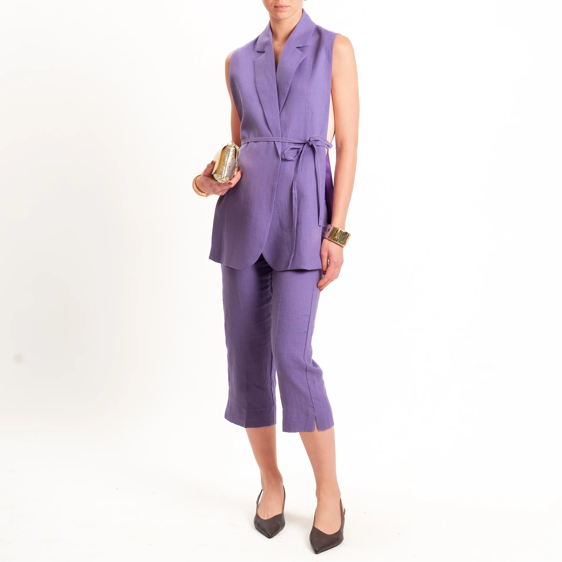 Vicolo-Gilet 100% lino con cintura - lavanda - Image 4