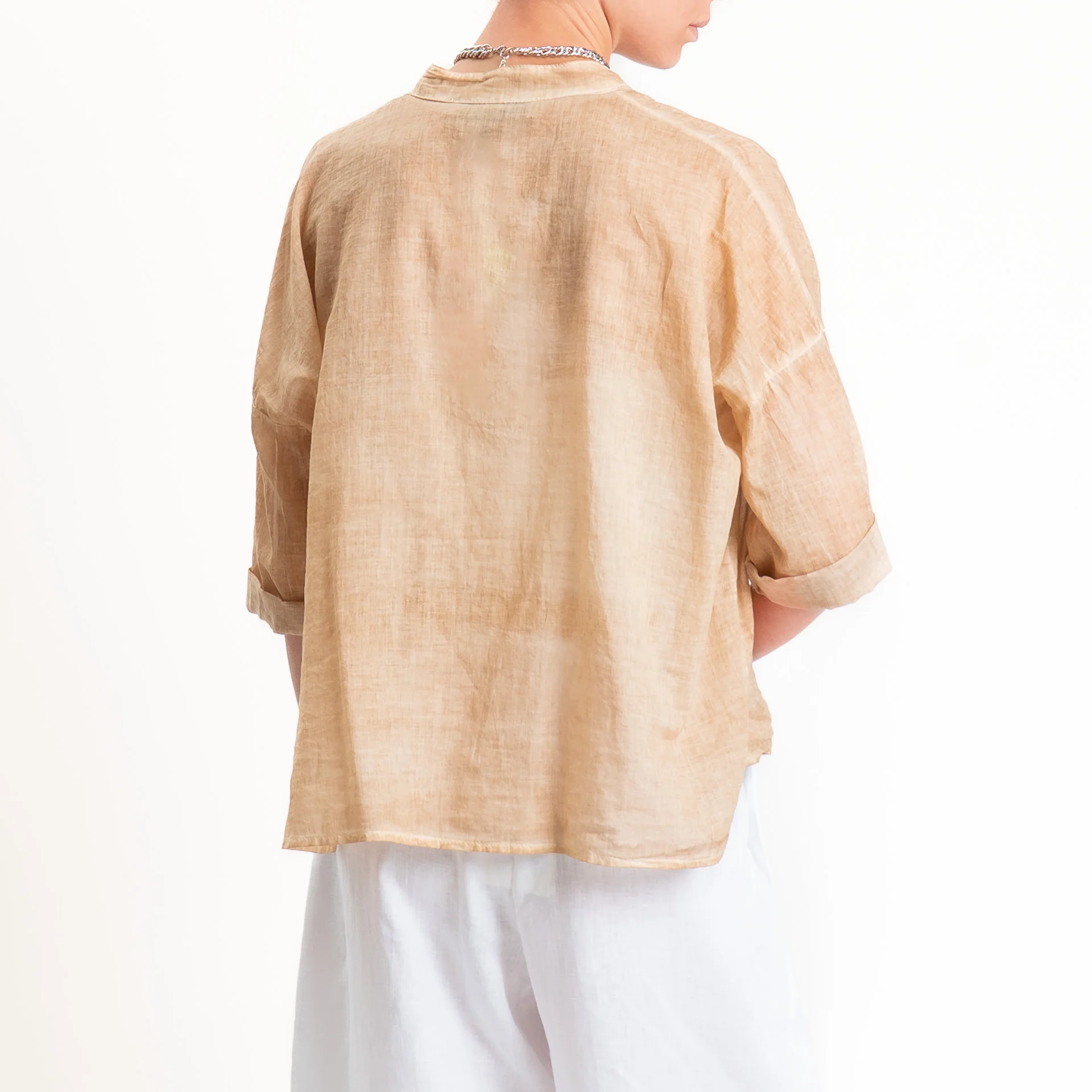 Haveone-Camicia collo coreana mussola tie dye - nocciola - Image 5