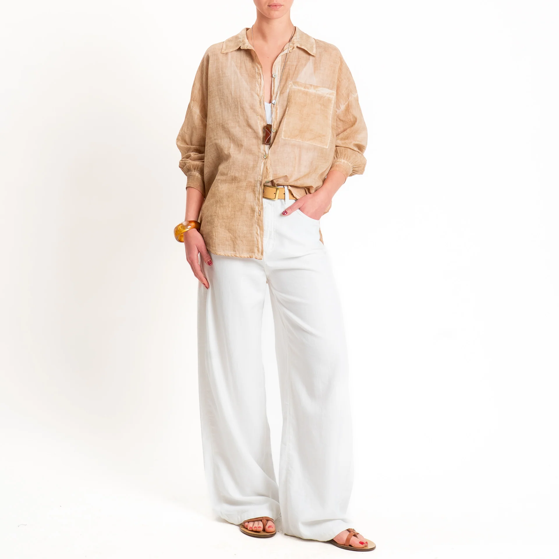 Haveone-Camicia mussola tie dye - nocciola