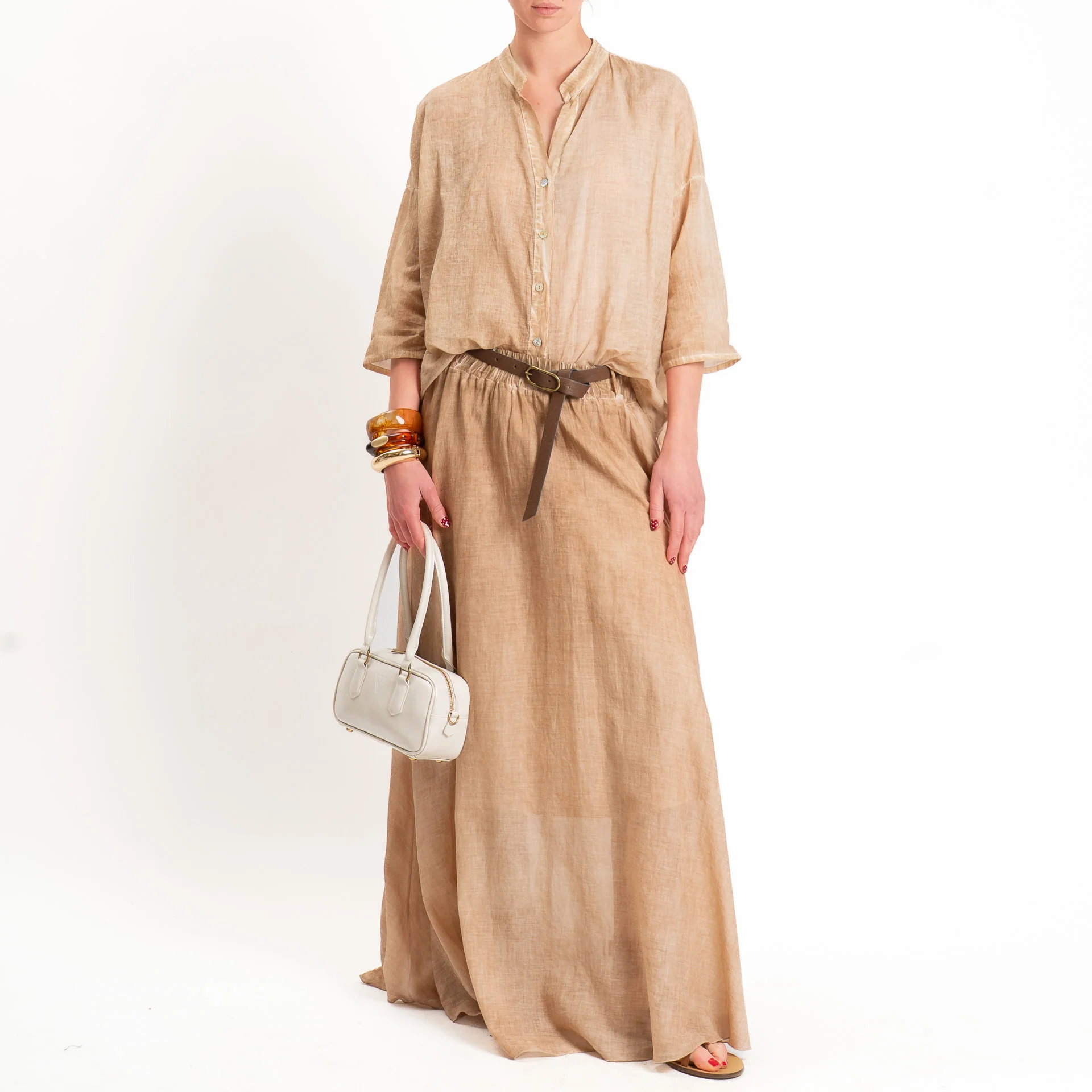 Haveone-Gonna mussola tie dye con cintura - nocciola - Image 2