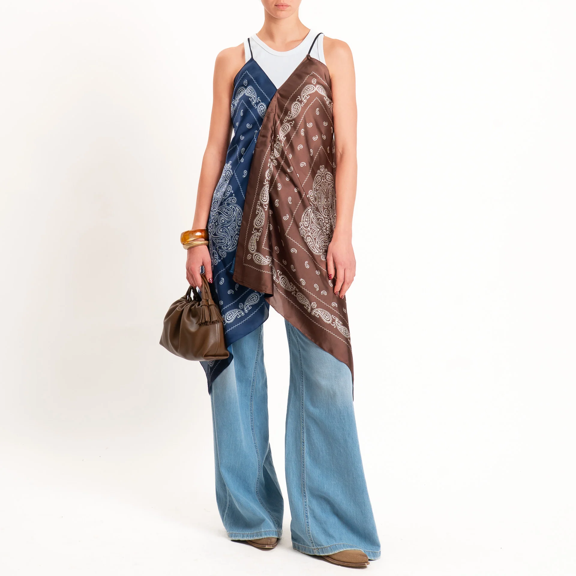 Kontatto-Top con foulard fantasia - cioccolato/blu/latte