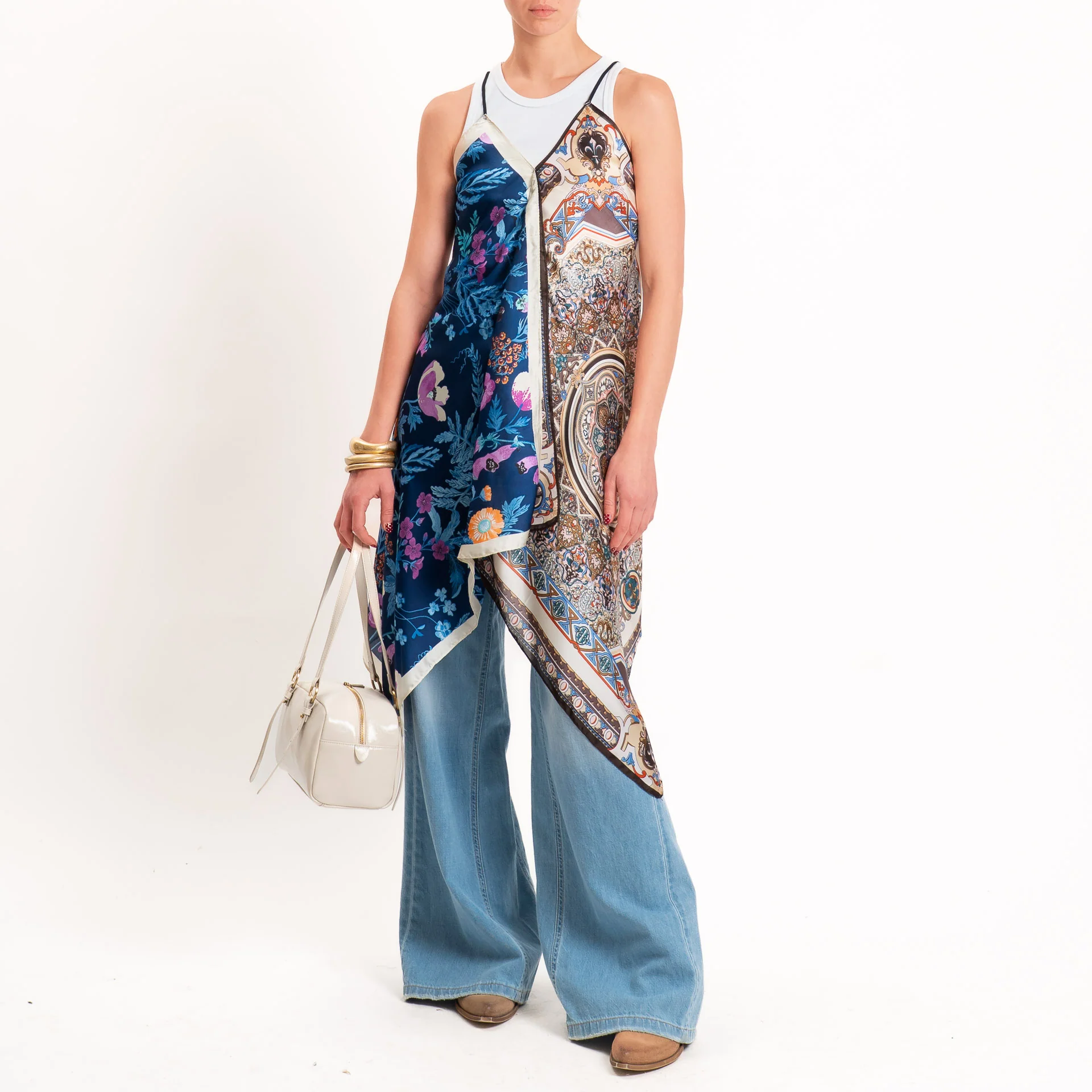 Kontatto-Top con foulard fantasia - latte/blu/cioccolato