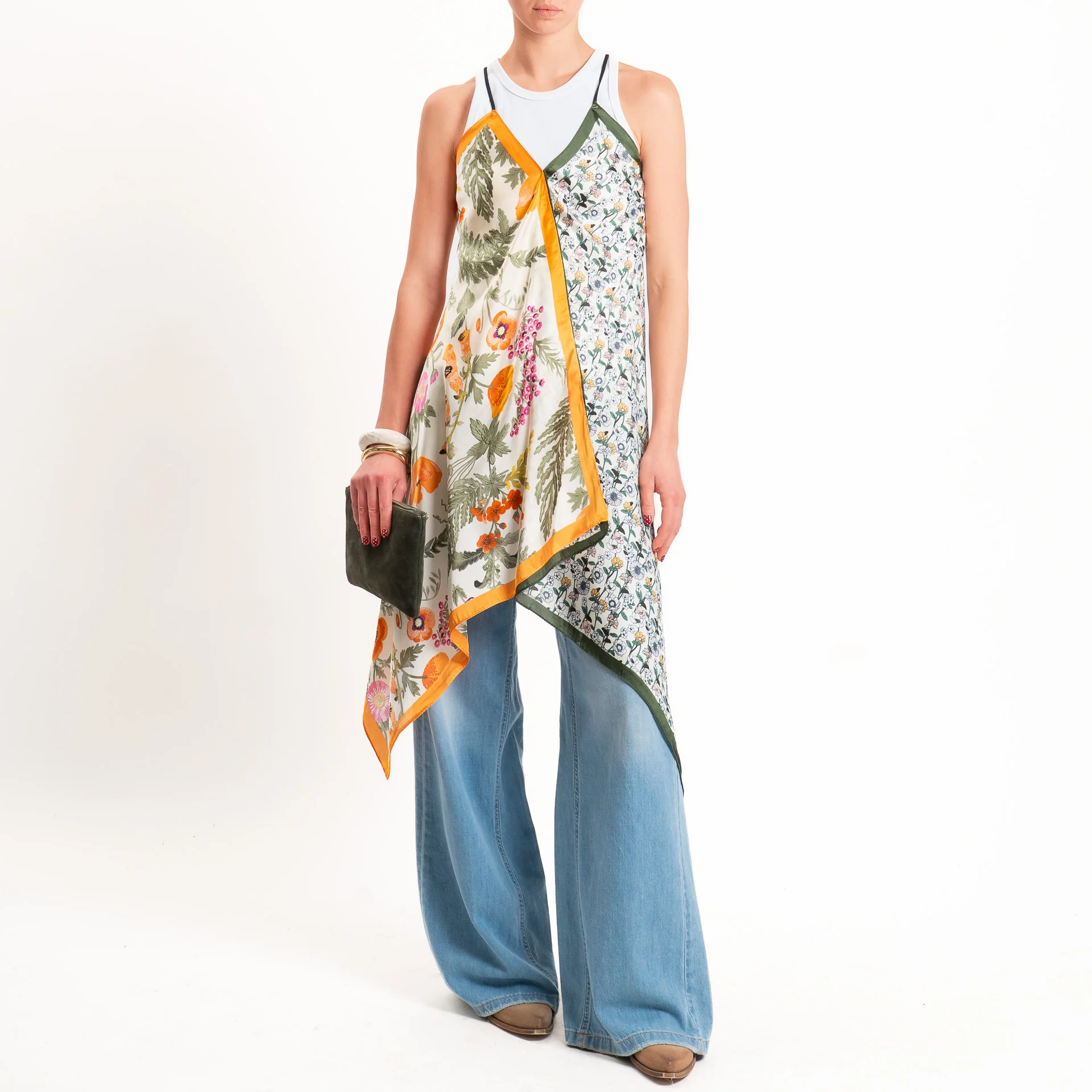 Kontatto-Top con foulard fantasia - latte/militare/orange