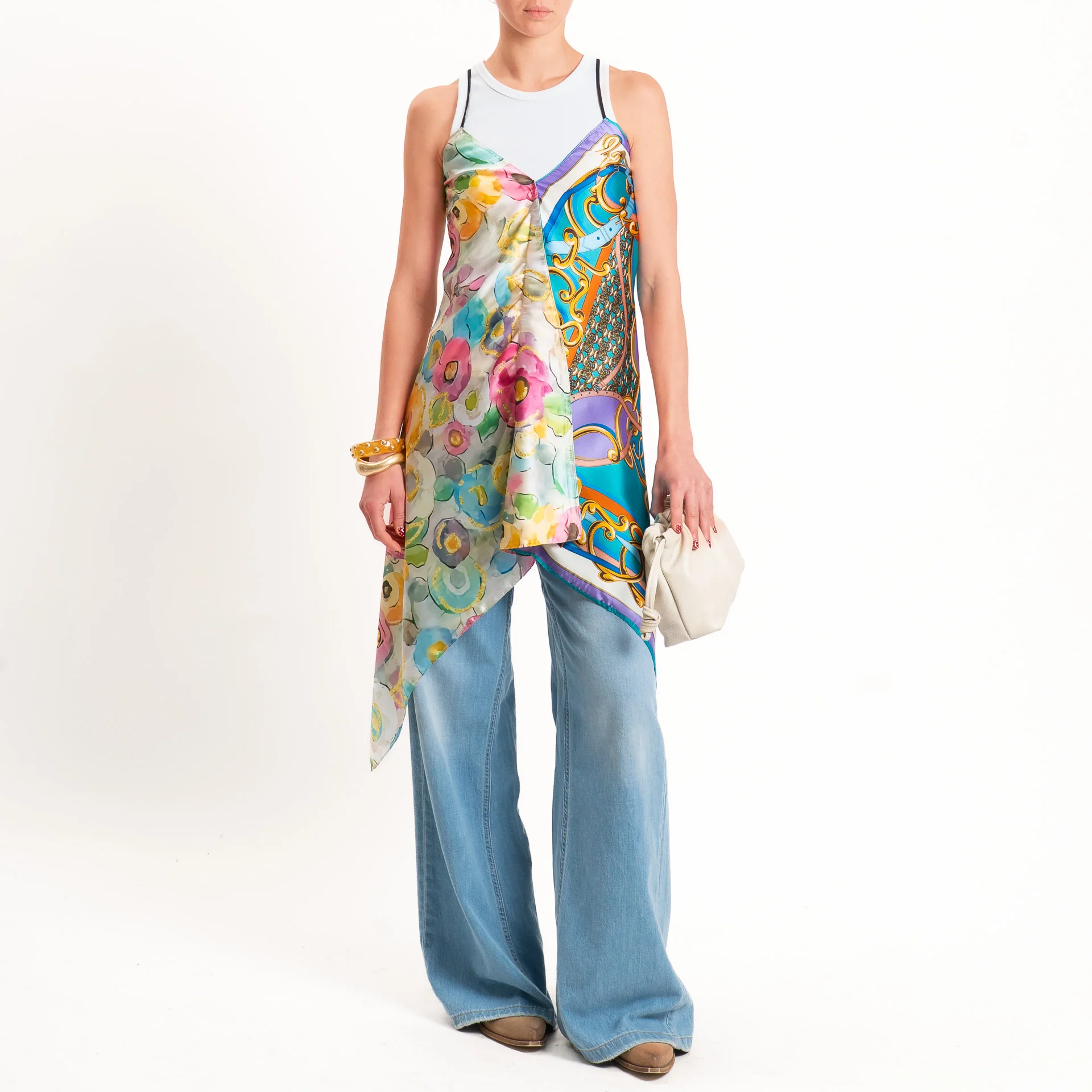 Kontatto-Top con foulard fantasia - turchese/pink/giallo