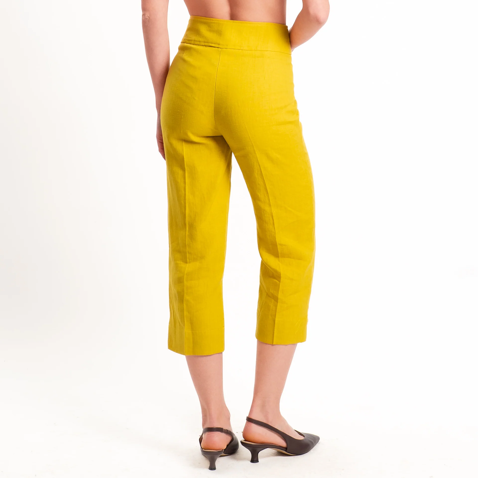 Vicolo-Pantalone cropped 100% lino - mimosa - Image 3