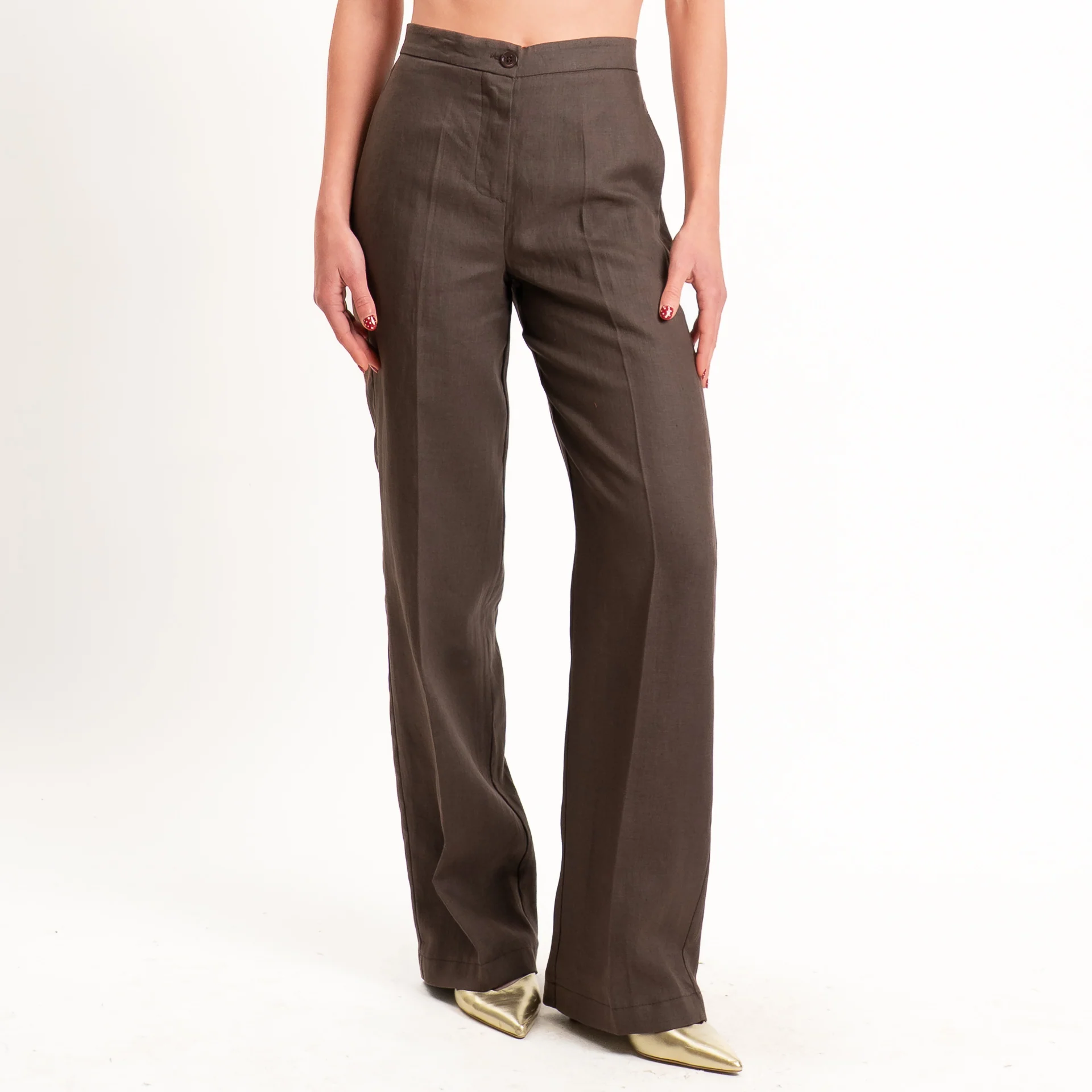 Vicolo-Pantalone 100% lino wide leg - moro - Image 2