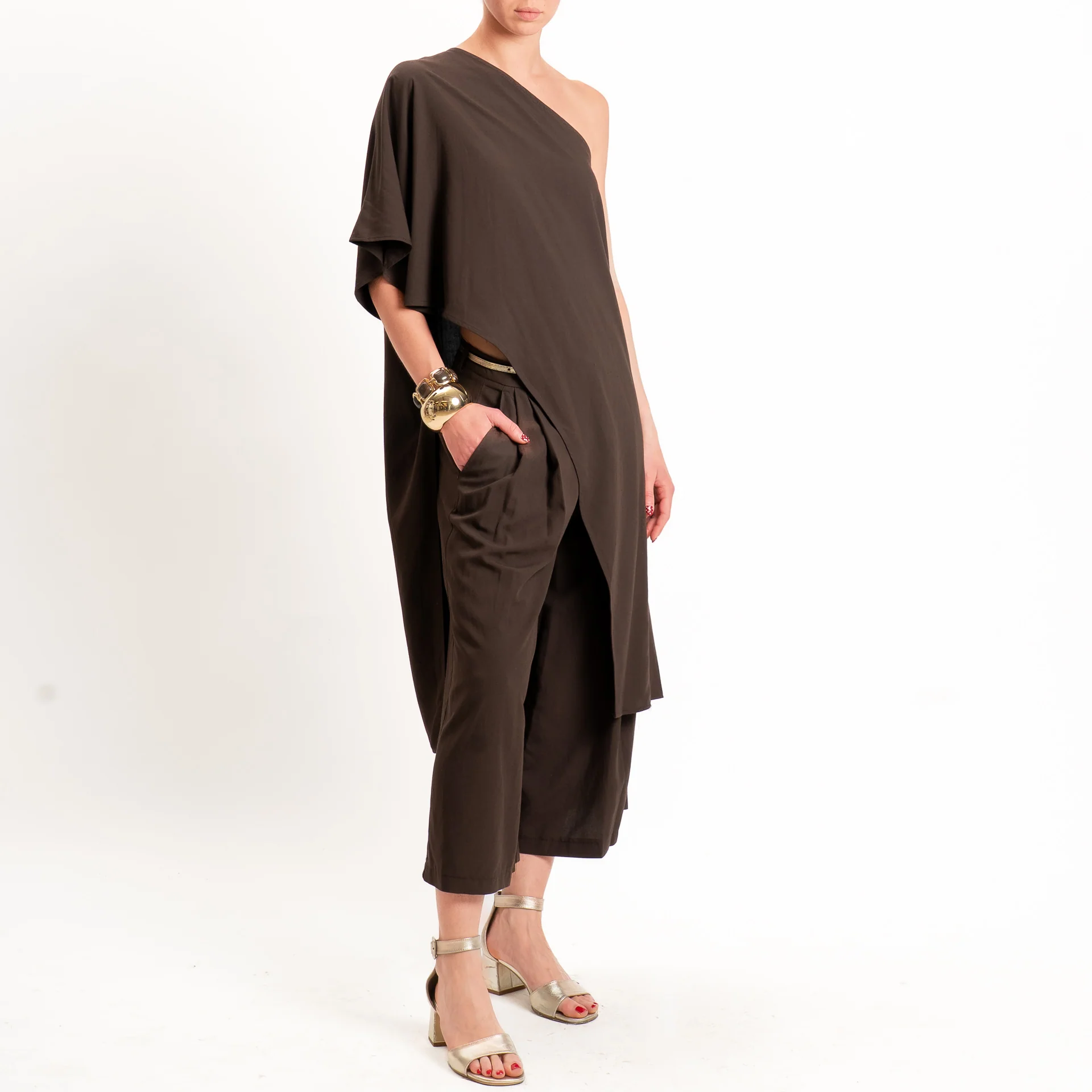 Vicolo-Completo top + pantalone misto lino - moro - Image 2